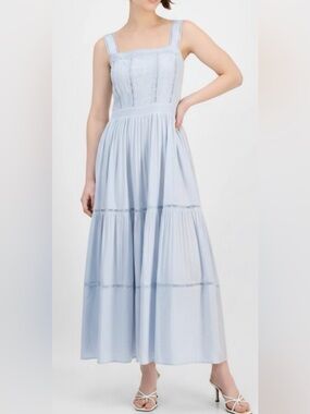 Pale Blue sundress with Square Neck and Tiered Skirt by And Now This